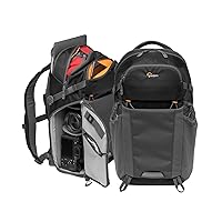 Lowepro LP37260-PWW Photo Active Outdoor Camera Backpack, QuickShelf Dividers, fits 12inch Laptop/2L Hydration, for Mirrorless, Sony, Canon, Nikon, Lenses, Gimbal, Drone, DJI, Osmo, Mavic, Black/Grey, BP200