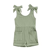 Toddler Baby Girl Sleeveless Jumpsuit Solid Ribbed Knitted Romper Shorts Overalls One-Piece Outfit Summer Clothes