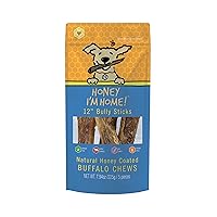 Bully Sticks Buffalo Dog Chews, 12 Inches, 5 Pieces - All Natural, Free Range, Healthy, Grain Free, Honey Coated & Crispy