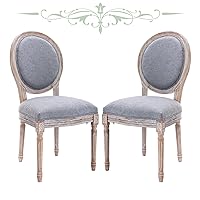 Parsons Dining Chairs Set of 2, Upholstered Fabric Dining Room Kitchen Side Chair with Round Back and Wood Legs - Dark Grey
