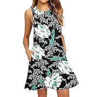 Summer Dress Floral Summer Dresses for Women 2024 Floral Print Vintage Fashion Casual Loose Fit with Sleeveless Scoop Neck Dress White Medium