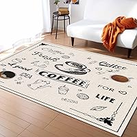 Rectangular Area Rug for Living Room, Bedroom, Coffee Non-Slip Residential Carpet, Kitchen Rugs, Farmhouse Rustic Coffee Theme Floor Mat with Rubber Backing 2'7