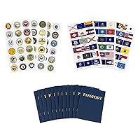 Hygloss Products 10 Blank Passport Books with 108 US State Flags and Seals Stickers, for Kids and Teachers, Includes All 50 United State Flags and Seals