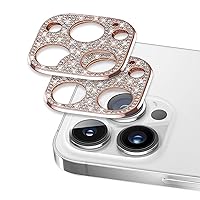 [2 Pack] Omio Compatible with iPhone 15 Pro Max Bling Camera Lens Protector Cover for Women Girls 3D Diamond Lens Case Glitter Diamond Crystal Metal Lens Decoration Cover for iPhone 15 Pro Rose Gold