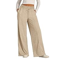 Women's Sweatpants High Waisted Linen Palazzo Pants Wide Leg Long Lounge Pant Trousers with Pocket Sweatpants
