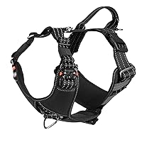 ICEFANG Tactical Dog Strap Harness Medium Dog Vest with Handle,Padded Y Front Chest Protector,5 Point Adjustable,No-Pull Leash Attachment (Medium (Pack of 1), Plastic Buckle-Black)