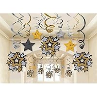 Multicolor Hollywood Foil Swirl Hanging Decorations (Pack of 30) - Glitzy & Glamorous Stars - Perfect for Movie Nights, Hollywood Parties & Anniversary Celebrations