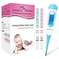 Easy@Home 25 Ovulation & 10 Pregnancy Strips + Digital Basal Thermometer with Blue Backlight LCD Display
