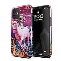 Compatible with iPhone 11 Case Unicorn Cat Warrior Kitten Trippy Galaxy Space Kitty Caticorn Funny Cats Heavy Duty Shockproof Dual Layer Hard Shell + Silicone Protective Cover