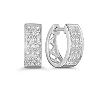 Natalia Drake Tiny Pave Huggie 1/10 Cttw Diamond Hoop Earrings for Women in Rhodium Plated 925 Sterling Silver