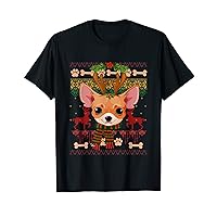 Chihuahua With Scarf Dogs Christmas Reindeer Antlers Xmas T-Shirt
