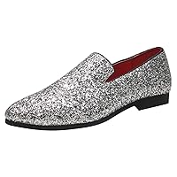 Men Loafer Metallic Textured Slip-on Glitter Fashion Slipper Moccasins Casual Dress Shoes Red Blue Green