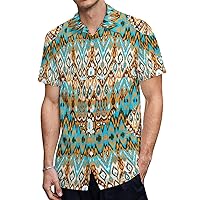 Bohemian Arabesque Casual Mens Short Sleeve Shirts Slim Fit Button-Down T Shirts Beach Pocket Tops Tees