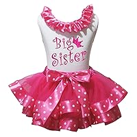 Petitebella Bling Big Sister White Shirt Hot Pink Dots Petal Skirt Outfit Nb-8y