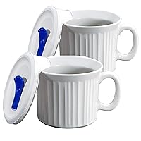 CorningWare 2-Pack 20oz Ceramic Meal Mugs with BPA-Free Vented Lids, French White