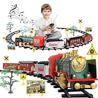 Mini Tudou Christmas Electric Train Set w/Steam, Sound & Light, Remote Control Train Toys w/Steam Locomotive Engine, Cargo Cars & Tracks, Toy Train w/Rechargeable Battery for Kids Boys 3+ Year Old