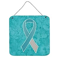 AN1215DS66 Teal and White Ribbon for Cervical Cancer Awareness Wall or Door Hanging Prints Aluminum Metal Sign Kitchen Wall Bar Bathroom Plaque Home Decor, 6x6, Multicolor