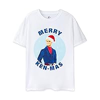 Barbie Men's White Merry Kenmas Christmas T-Shirt | Festive Holiday Design | Authentic Movie Merchandise