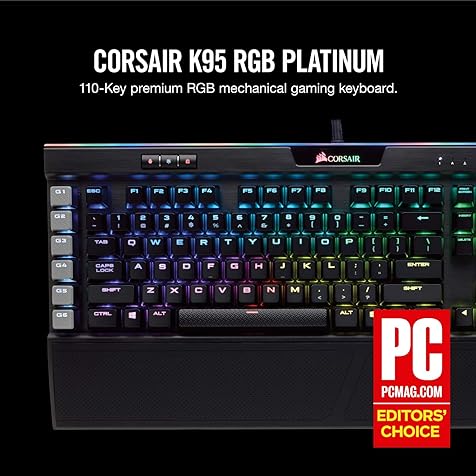 Corsair K95 RGB Platinum Mechanical Gaming Keyboard - 6x Programmable Macro Keys - USB Passthrough & Media Controls - Fastest Cherry MX Speed - RGB LED Backlit - Black Finish
