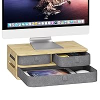 Elephance Monitor Stand Riser with 3 Drawers, Bamboo Computer Monitor Stand for Desk, Sturdy Desktop Stand with Storage, Desk Organizer for Computer Laptop Printer, No Assembly Required