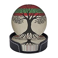 Drink Coasters Set of 6 Tree of Life Palestinian Flag Coasters for Coffee Table Absorbent Leather Coasters for Drinks with Holder Cup Coaster Set Decor for Bar