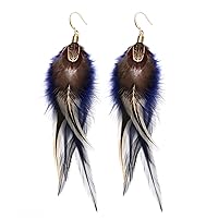lureme Bohemian Style Multicolor Pheasant Feathers Dangle Earrings for Women Girls Large Feather Drop Earrings(er006405)