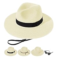 Sun Hats for Women Straw Panama Hat Wide Brim Fedora Beach Hat Packable UV UPF 50+ Summer Hat
