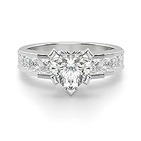 Kiara Gems 3.50 Carat Heart Diamond Moissanite Engagement Ring, Wedding Ring Eternity Band Vintage Solitaire Halo Hidden Prong Setting Silver Jewelry Anniversary Promise Ring Gift