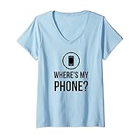 Womens Where's My Phone Funny Smartphone Pay Phone Retro V-Neck T-Shirt