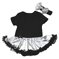 Petitebella Baby Dress Plain Black Bodysuit Sliver Satin Tutu NB-18m