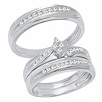 Dazzlingrock Collection 0.45 Carat (ctw) Round White Diamond Marquise Wedding Trio Ring Set for Men & Women in 925 Sterling Silver