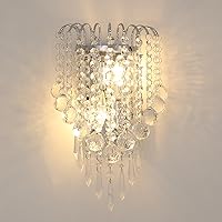 Goeco Crystals Wall Sconce, Chrome Wall Sconce Luxury Crystal Drops Shade Wall Light, E12*2 Socket Modern Indoor Decorative Light for Corridor, Bedroom, Living Room, Bedside, Bathroom