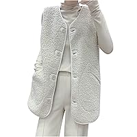 Button Down Furry Fleece Tunic Vest Women Winter Solid Comfy Elegant Fluffy Faux Waistcoat Sleeveless Teddy Gilet