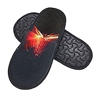 Fuzzy Slippers for Men Women Foam Slippers volcano erupting at night House Winter Warm Shoes for Outdoor Indoor