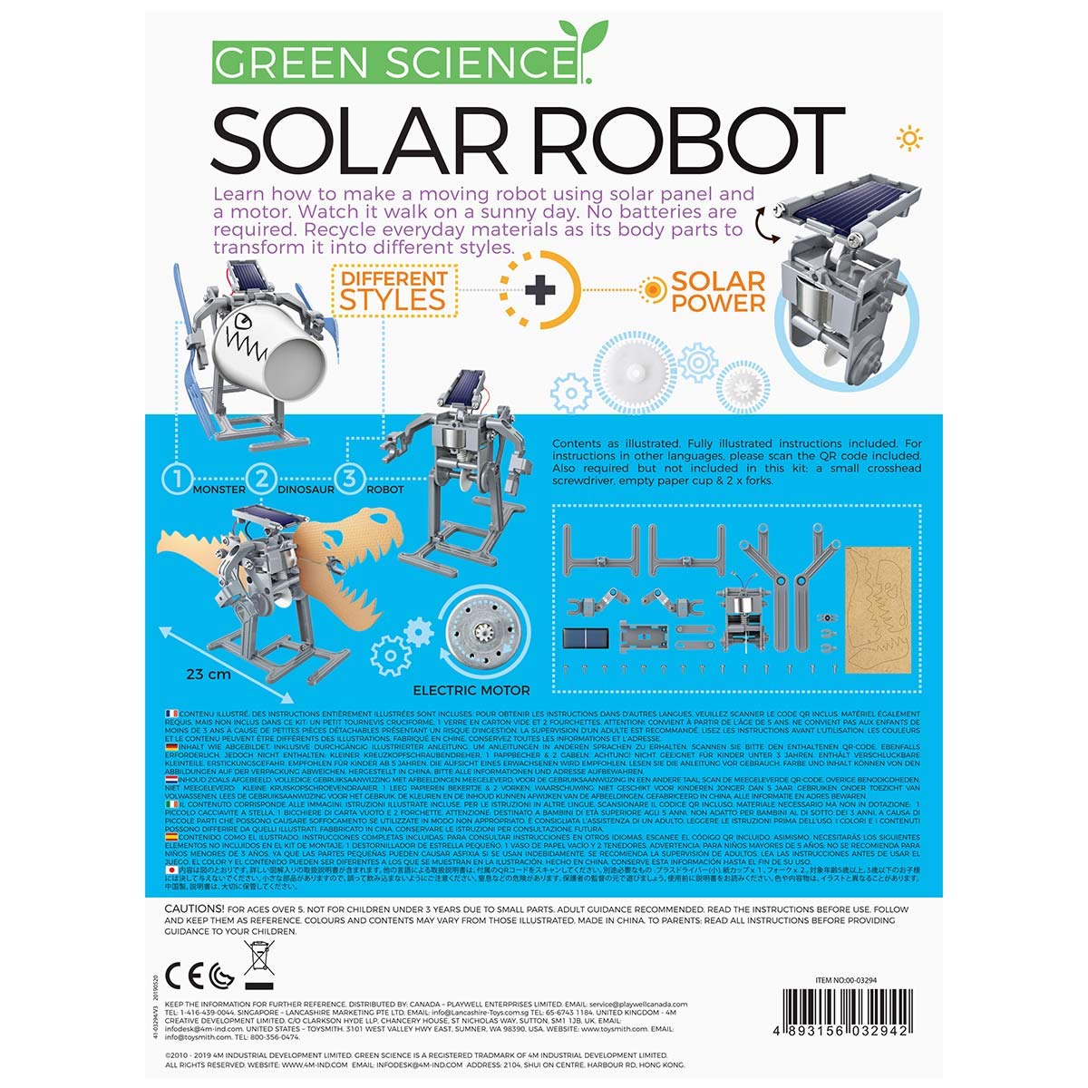 4M Green Science Solar Robot Kit - Green Energy Robotics, Eco-Engineering - STEM Toys Educational Gift for Kids & Teens, Girls & Boys (Packaging May Vary), Multi