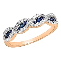 Dazzlingrock Collection Round Blue Sapphire & White Diamond Swirl Stackable Anniversary Ring for Women in Gold
