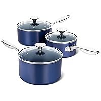 MICHELANGELO Sauce Pan Sets, Ceramic Saucepans with Lids, 1Qt & 2Qt & 3Qt Sauce Pans with Lid, Nonstick Saucepan Set, Small Pot with Stainless Steel Handle, Oven Safe, Blue