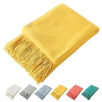 Homiest Decorative Knitted Throw Blanket with Fringe Soft & Cozy Tassel Blanket for Couch Sofa Bed (Yellow,50x60)