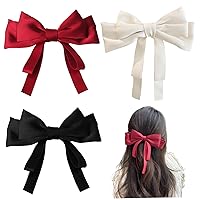 3PCS Hair Bows for Women, French Bow Hair Clips with Ribbon, Large Cute Bow Clips for Women, Soft Satin Silky Bow Barrette for Teen Girls
