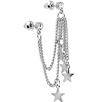 Body Candy Clear Four Star Double Chain Ear to Cartilage Stud Earrings