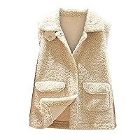 Women's Button Down Laple Dressy Vest Fluffy Teddy Comfy Waistcoat Winter Sleeveless Furry Fleece Gilet Jackets