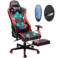 Massage Gaming Chair 7-Point, Office Chair with Footrest and Lumbar Support, Adjustable Seat Height Ergonomic, Thickened and Widened Cushions Backrest, 175° Reclining Max, Red
