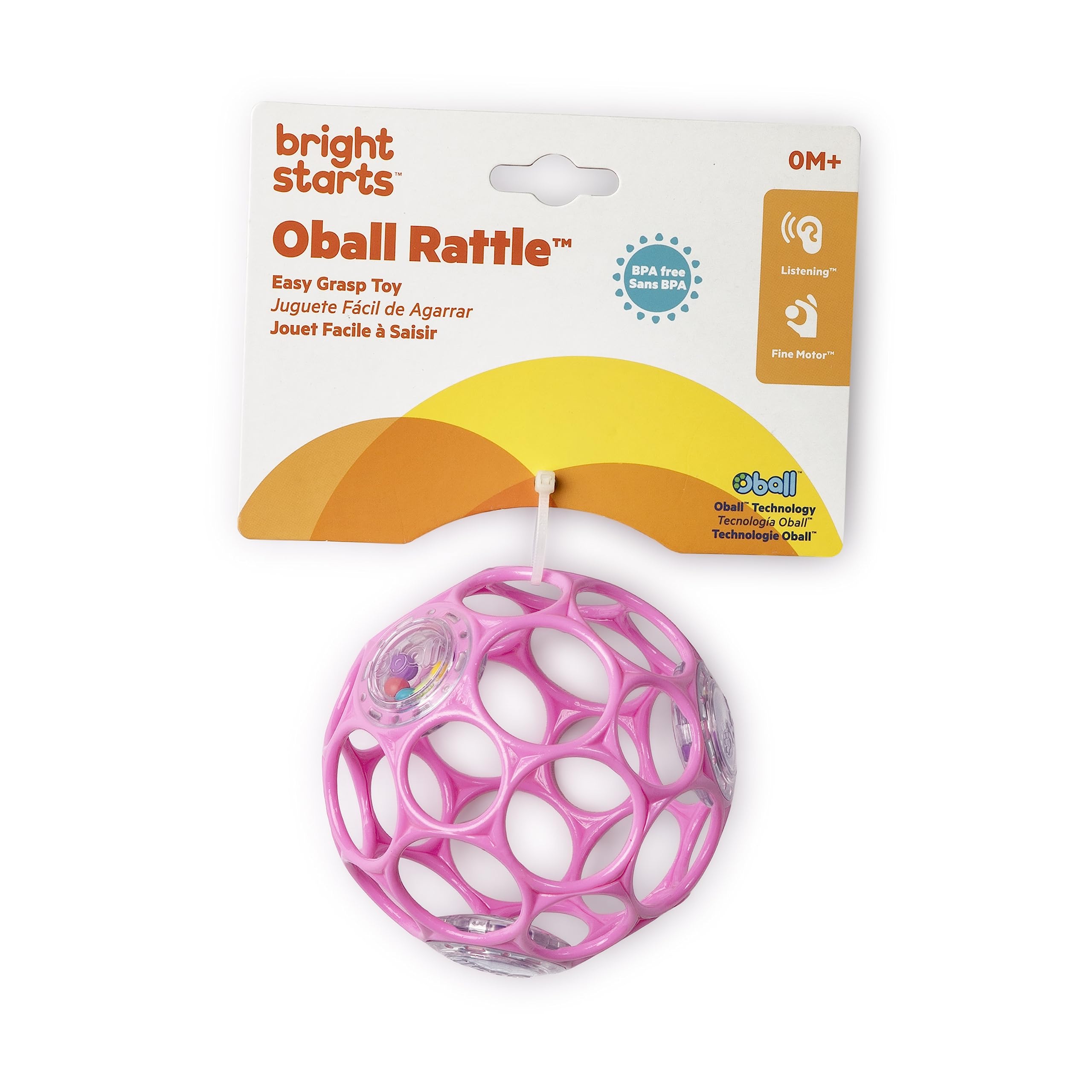 Bright Starts 12030 Oball Rattle, Baby Stroller Toy, Teeth, Rattle, Softball, Baby Shower, Baby Pink