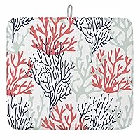 Summer Ocean Coral Dish Drying Mat for Kitchen Counter, Coastal Beach Nautical Sea Life Dish Mat Drying Kitchen Mat for Sink Fridge Drawer Absorbent Dishes Drainer Rack Mats 16