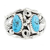 $350Tag Large Certified Silver Navajo Natural Turquoise Native American Ring 26209 Made by Loma Siiva