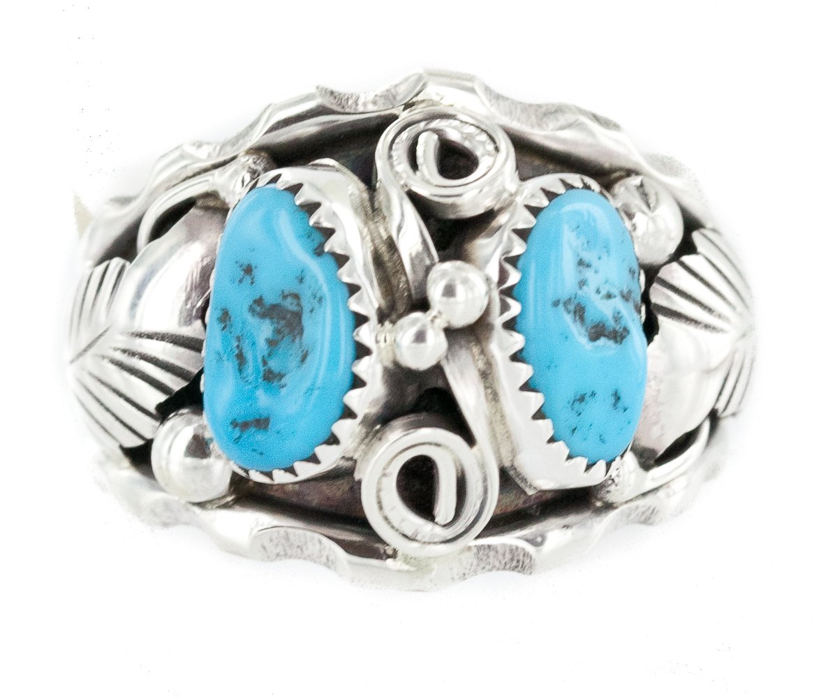 $350Tag Large Certified Silver Navajo Natural Turquoise Native American Ring 26209 Made by Loma Siiva