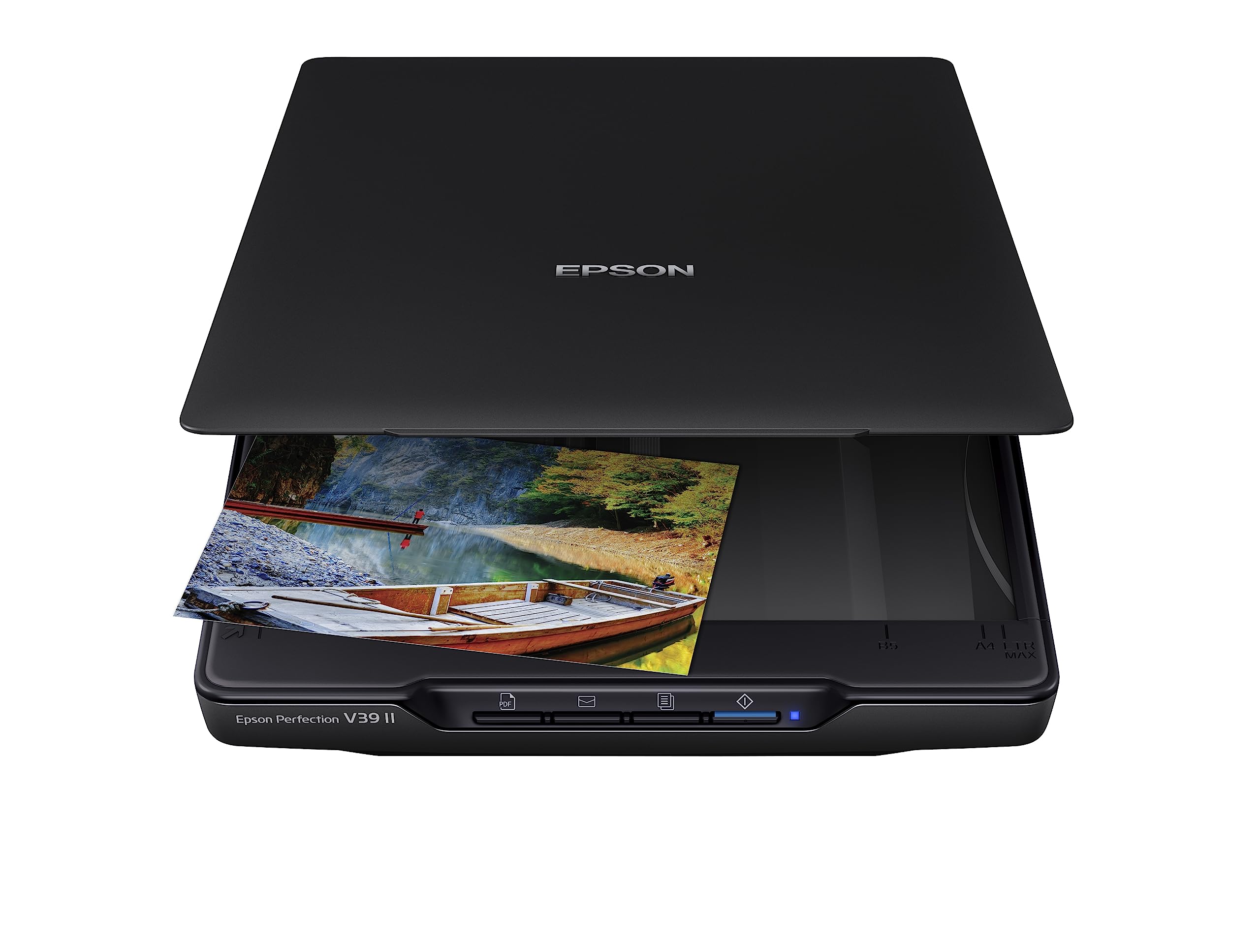 Epson Perfection V39 II Color Photo and Document Flatbed Scanner with 4800 dpi Optical Resolution, Scan to Cloud, USB Power and High-Rise, Removable Lid