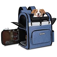 Pet Carrier Backpack 13 x 11x 16.5 for Small Medium Dogs and Cats Under 20LBS, Large Space Foldable Backpack with Safety Lock Zipper and Breathable Mesh for Travel Hiking Camping(Blue)