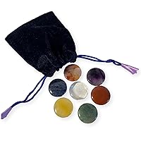 Set of 7 Chakra Discs Supplied with a Velvet Bag | Discs Include Clear Quartz, Amethyst, Sodalite, Green Aventurine, Yellow Onyx, Carnelian, and Red Jasper., 31673