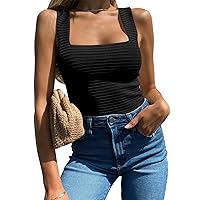 BZB Womens Ribbed Tank Tops 2024 Summer Sleeveless Square Neck Shirts Casual Slim Fitted Knit Shirts